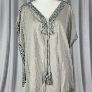 New Listicle Crochet Trim Oversized Top Beach Cover Up W/Tassels - Medium
